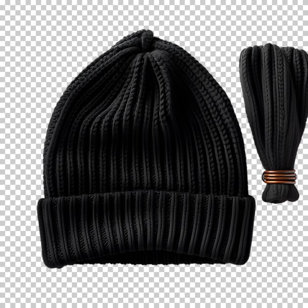 Black winter hat isolated on transparent background