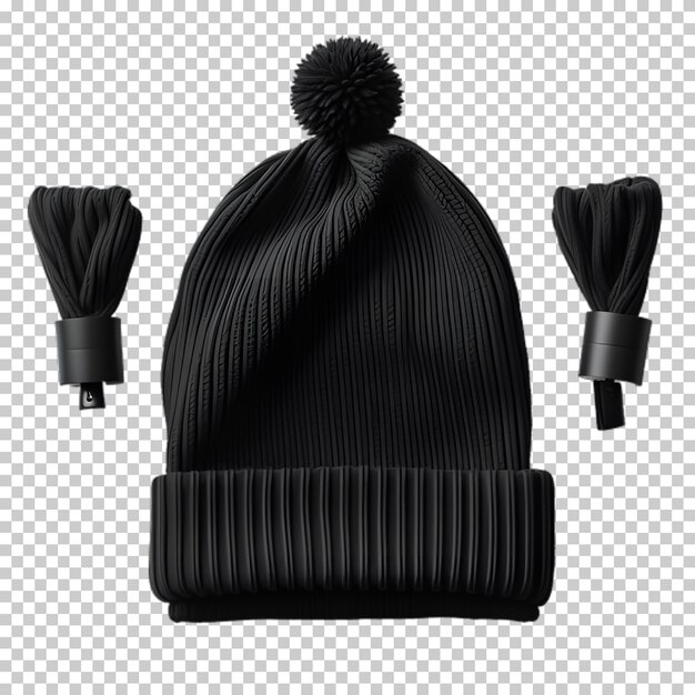 Black winter hat mockup isolated on transparent background