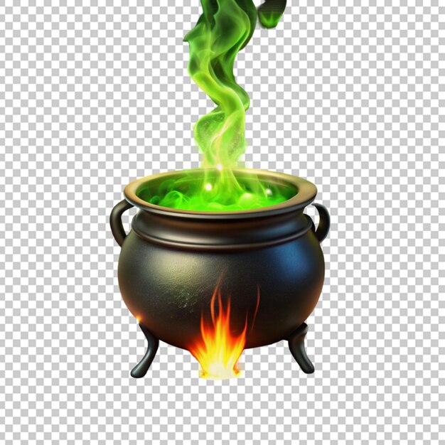 PSD black witch cauldron on campfire