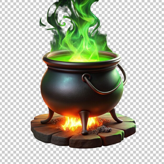 PSD black witch cauldron on campfire