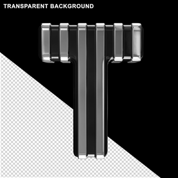 ブラックにシルバーの縦型ストラップ大文字t