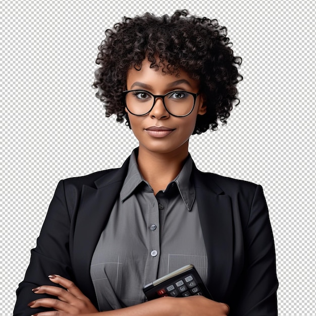 PSD black woman accountant psd transparent white isolated background