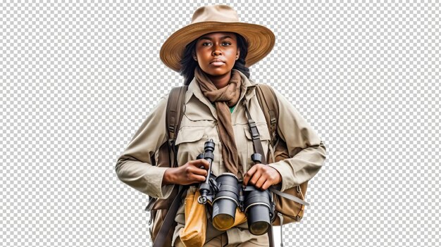 PSD black woman archaeologist psd transparent white isolated