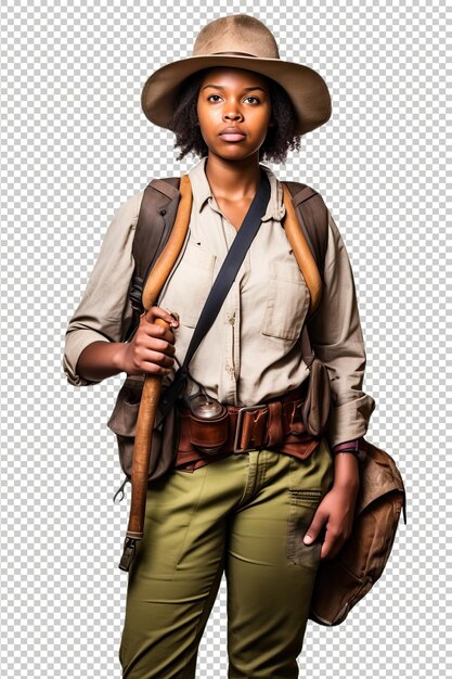 PSD black woman archaeologist psd transparent white isolated