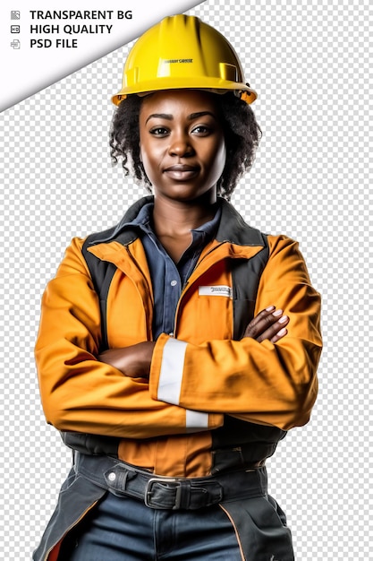 PSD black woman construction worker on white background white