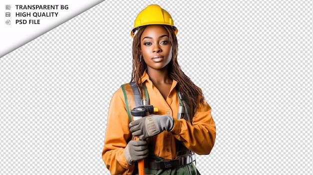 PSD black woman electrician on white background white isolate