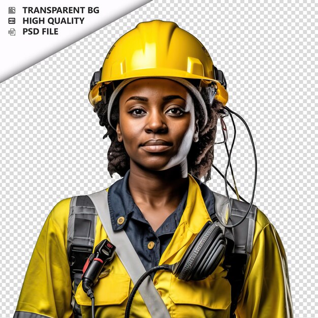 PSD black woman electrician on white background white isolate