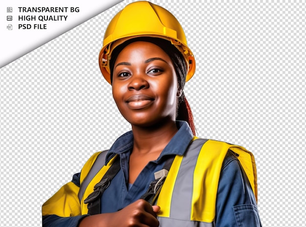 PSD black woman electrician on white background white isolate