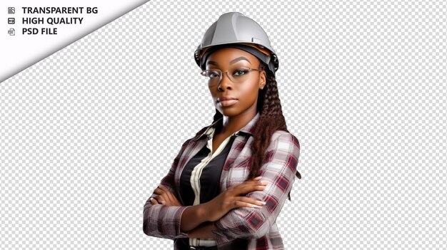 Black woman engineer on white background white isolated b