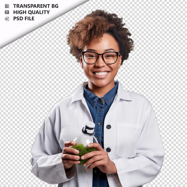 PSD black woman environmental scientist on white background w