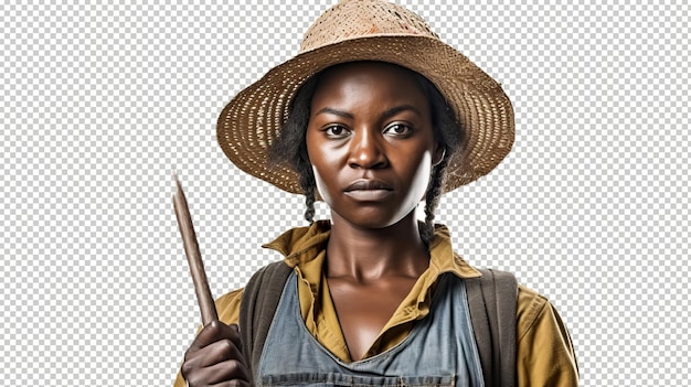 PSD black woman farmer psd transparent white isolated background