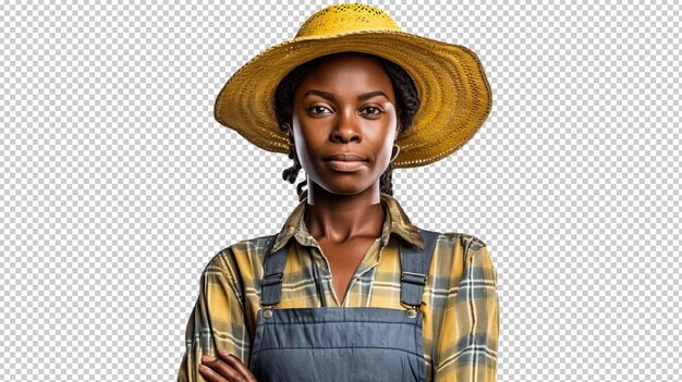 Black woman farmer psd transparent white isolated background