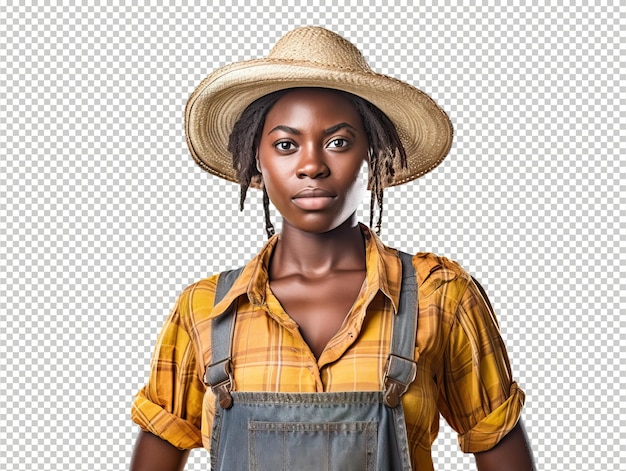 PSD black woman farmer psd transparent white isolated background