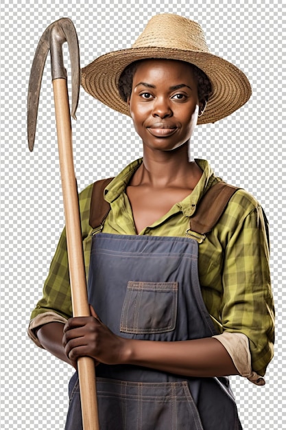 Black woman farmer psd transparent white isolated background