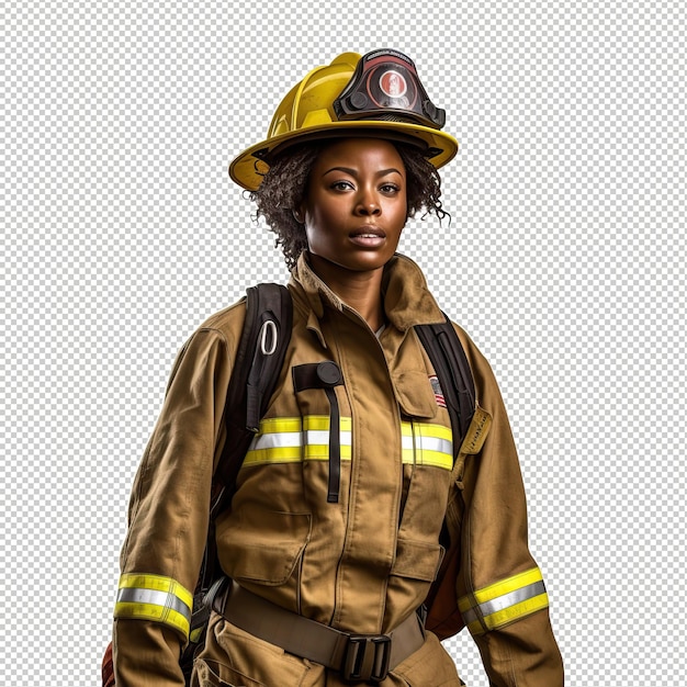 PSD black woman firefighter psd transparent white isolated b