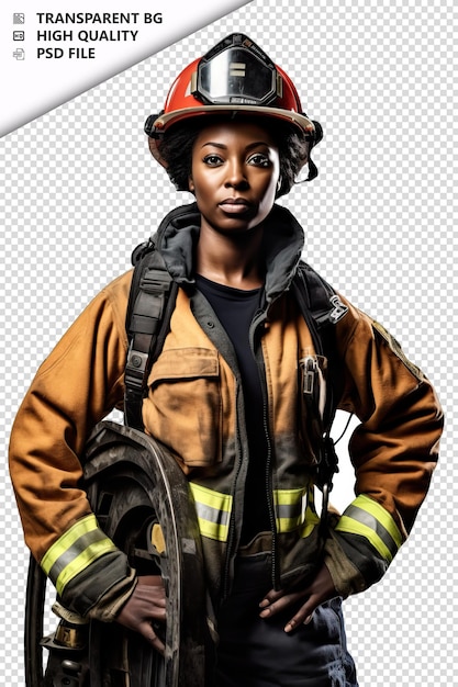 PSD black woman firefighter on white background white isolate