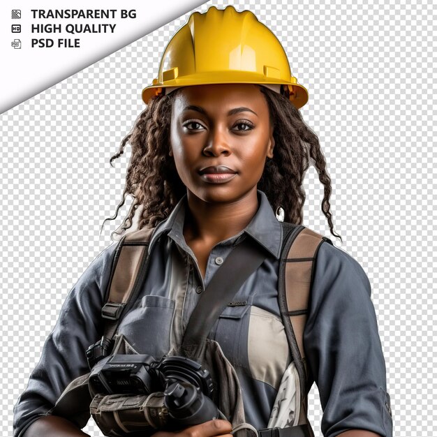 PSD black woman geologist on white background white isolated