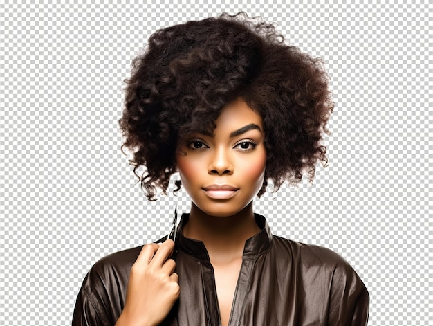 PSD black woman hairdresser or barber psd transparent white