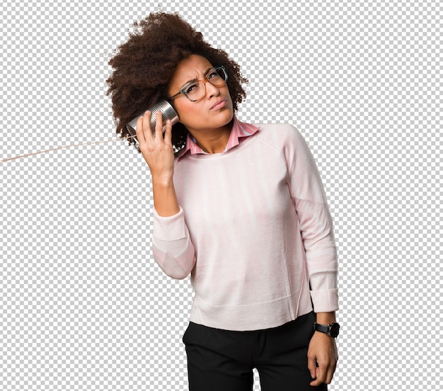 PSD black woman holding a tin can