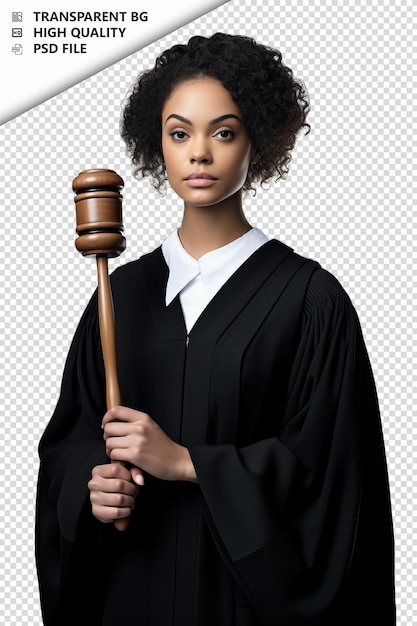 PSD black woman judge on white background white isolated back