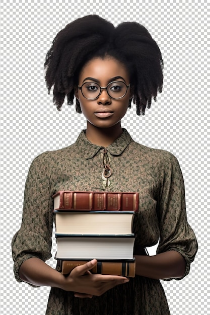 PSD black woman librarian psd transparent white isolated background