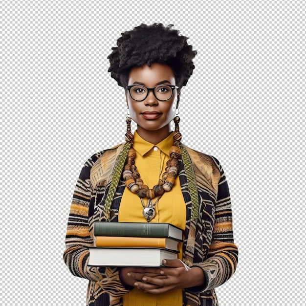 PSD donna nera bibliotecaria psd sfondo bianco trasparente isolato