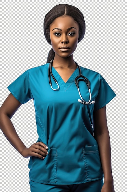 Black woman nurse psd transparent white isolated background