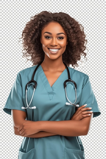 PSD black woman nurse psd transparent white isolated background