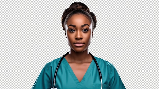 PSD black woman nurse psd transparent white isolated background