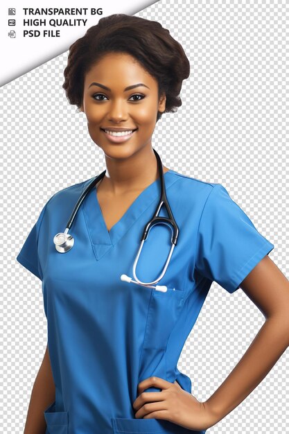 PSD black woman nurse on white background white isolated back