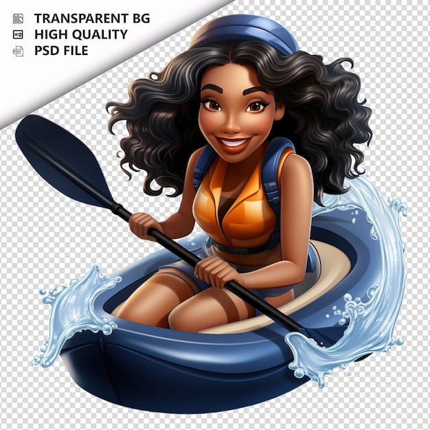 PSD black woman paddling 3d cartoon style white background is