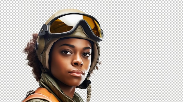 Black woman pilot psd transparent white isolated background