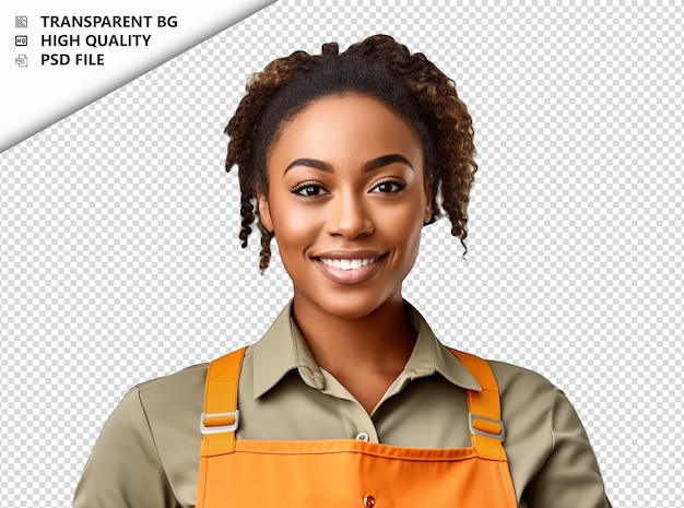 PSD black woman retail worker on white background white isola