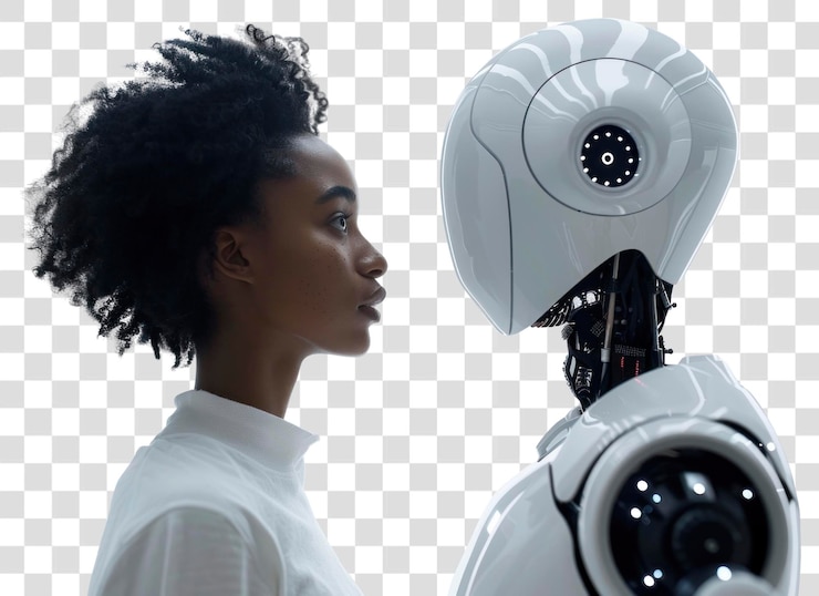 PSD black woman and an robot human technology robotics