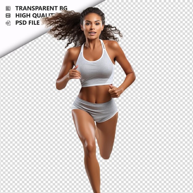 PSD black woman running ultra realistic style white backgroun