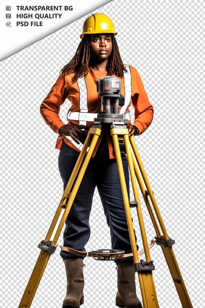 Black woman surveyor on white background white isolated b