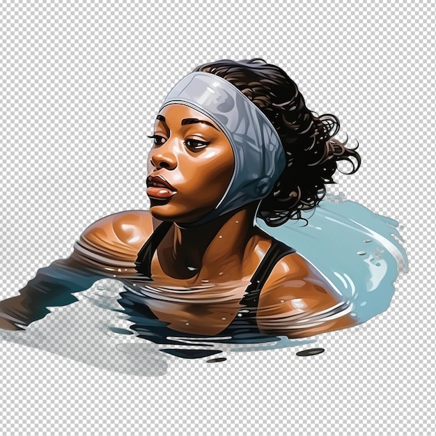 PSD la donna nera che nuota in 3d sullo sfondo trasparente in stile cartone animato