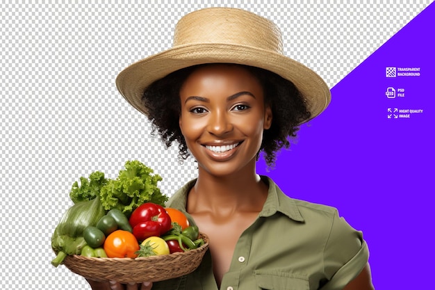 PSD black woman vegetables box and agriculture sustainability