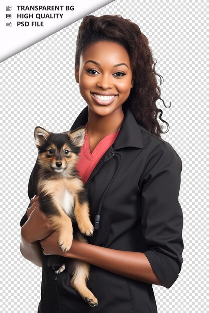 PSD black woman veterinarian on white background white isolat