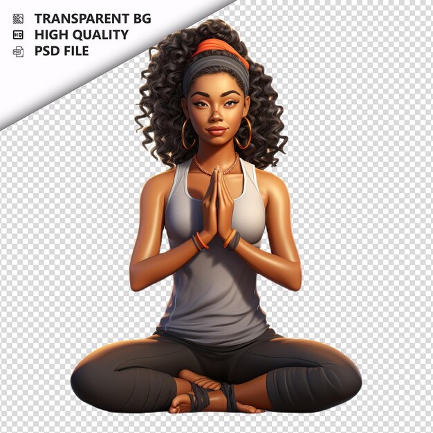 PSD black woman yoga 3d cartoon style sullo sfondo bianco isolato