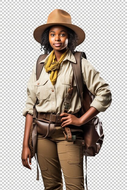 Black Woman Zoologist PSD transparent white isolated background