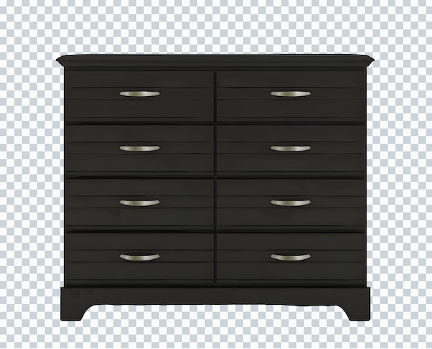 Черный деревянный шкаф с выдвижными ящиками. прозрачный
