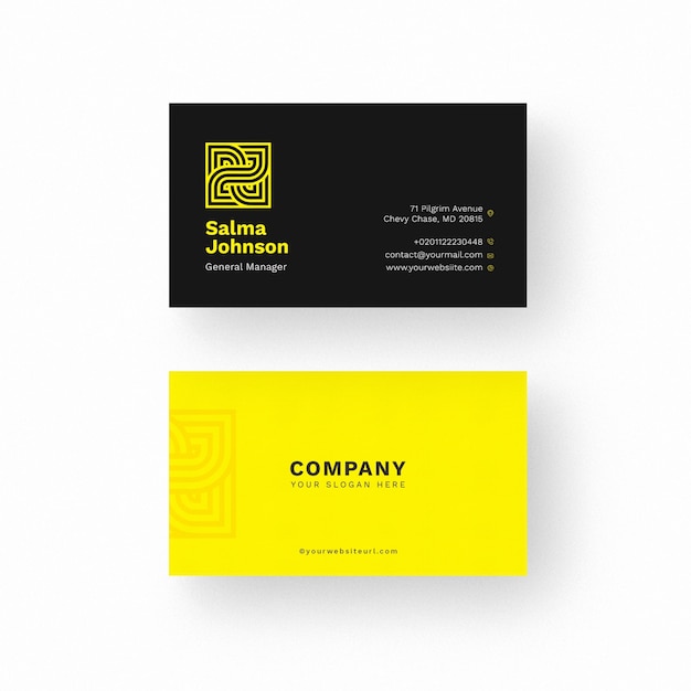 PSD black and yellow business card mockup