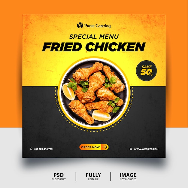 Black yellow color fried chicken social media post banner