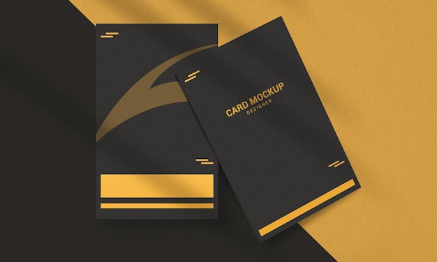 Black and Yellow Color Luxury elegant and modern vertical business card mockup design PSD Mockup