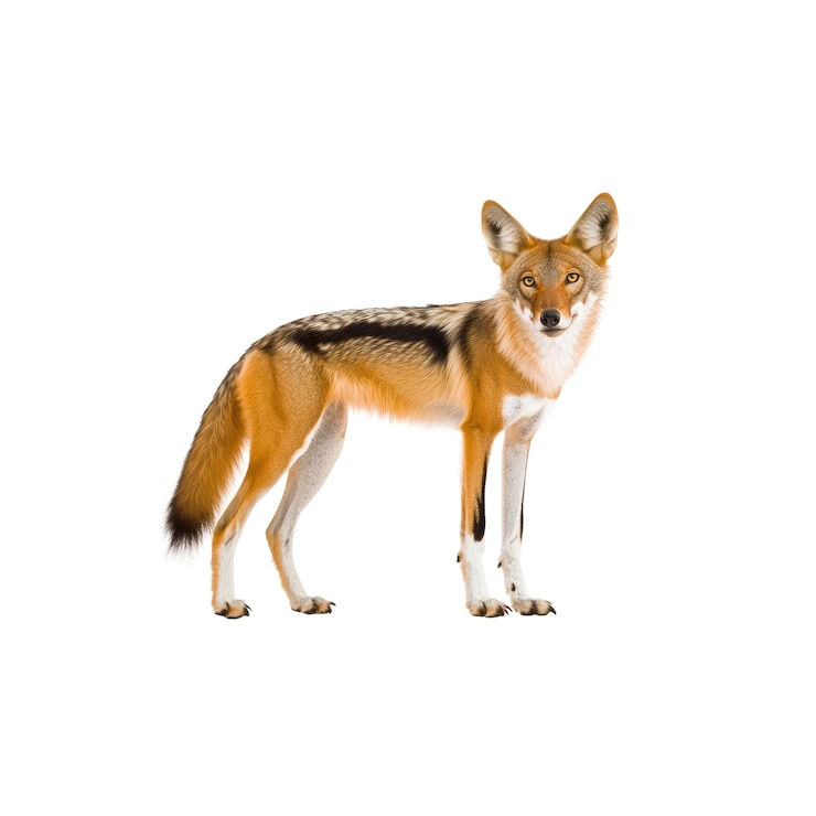 PSD blackbacked jackal standing on white background