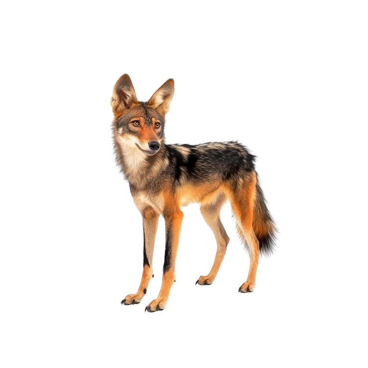 PSD blackbacked jackal standing on white background