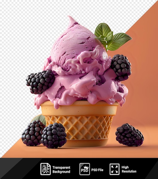 Мороженое с черноberry cheesecake в конусе вафли png psd