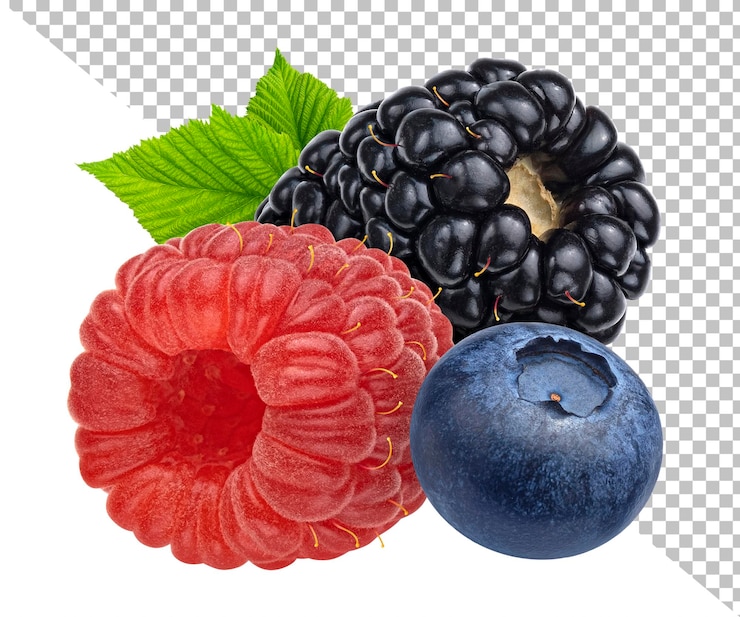 PSD blackberry, raspberry and blueberry isolated