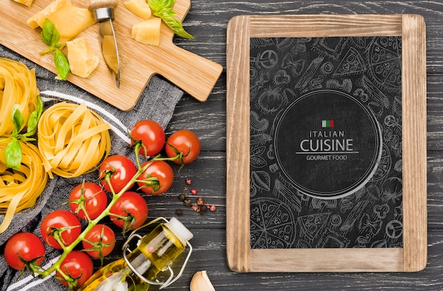 PSD blackboard en italiaans eten assortiment